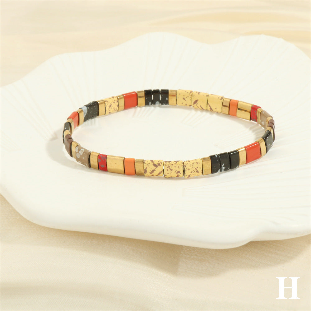 Stylish Retro Pull-up Beaded Bracelet, Simple Bohemian Hand-woven Elastic Bracelet for Women