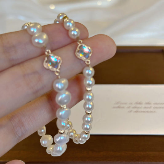 Pearl Four-leaf Clover Bracelet Women's High-end Sense Light Luxury Beaded Exquisite Temperament Ins Style Jewelry