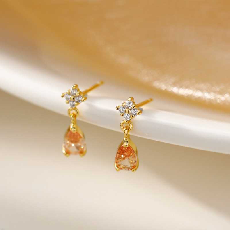 S925 Silver Water Drop Stud Earrings, Small and Niche Design in Summer, Slightly Inlaid Zircon Earrings