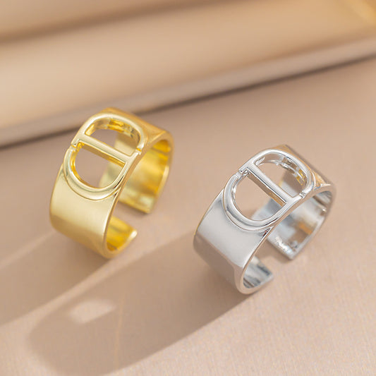 Wide Titanium Steel Ring C-shaped Opening Size Adjustable Letters Simple Fashion Light Luxury High Sense Design Europe and America