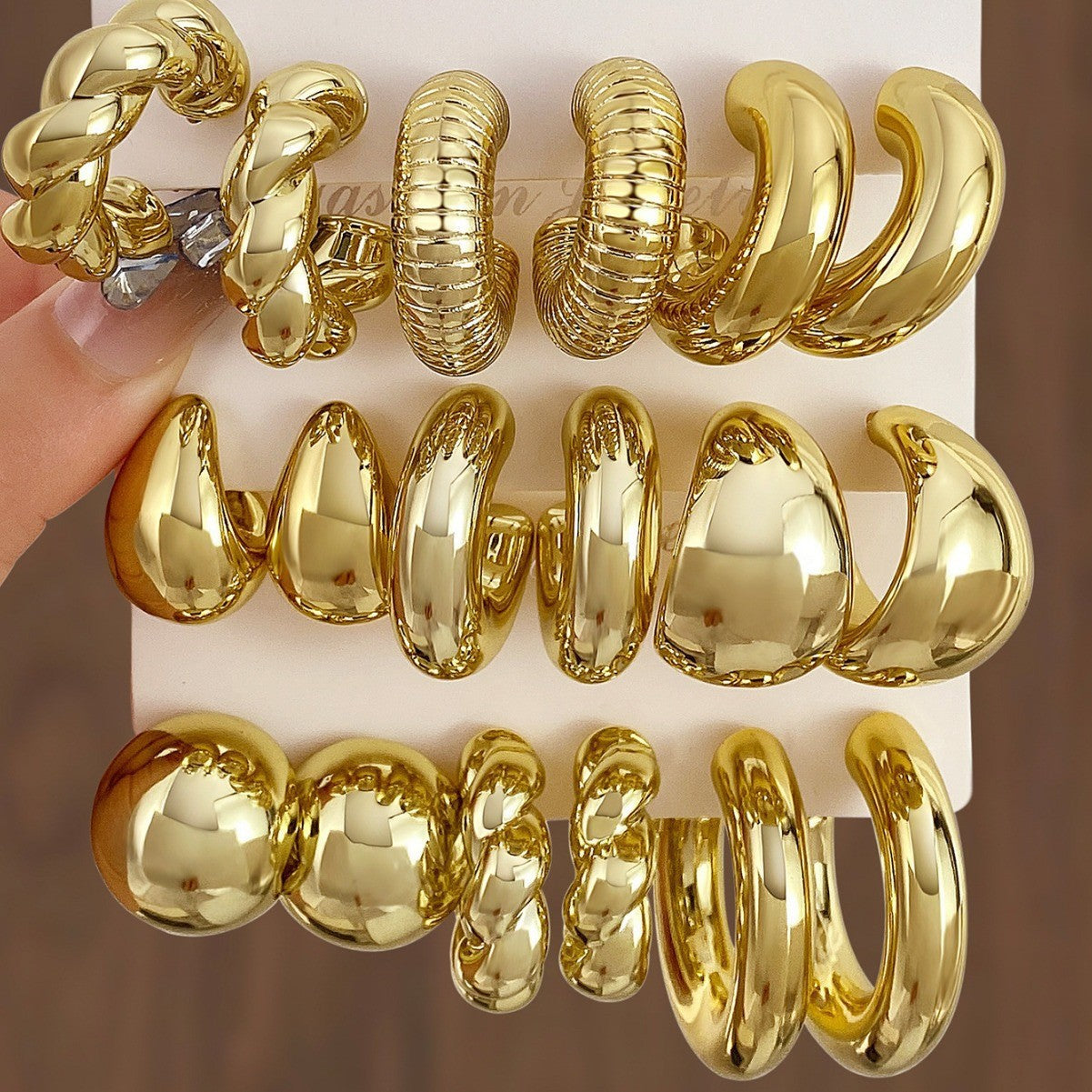 New Earrings Set Women's, European and American Ins Style Temperament Metal Geometric Twist Earrings Combination Earrings