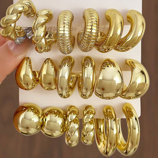 New Earrings Set Women's, European and American Ins Style Temperament Metal Geometric Twist Earrings Combination Earrings