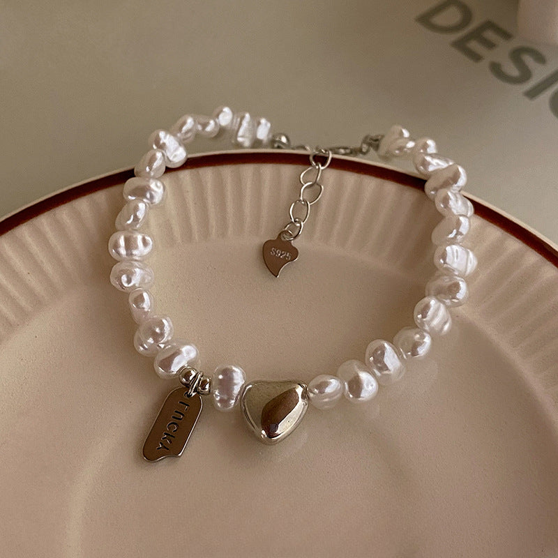 Personality Sweet Cool Baroque Pearl Love Bracelet Fashion Temperament Lucky Lucky Hang Tag Bracelet Personality Jewelry