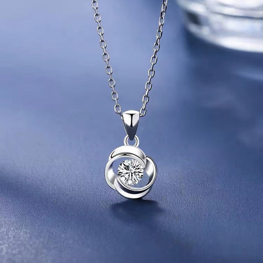True Love Rose Necklace S925 Sterling Silver Blue Diamond Women's Summer Light Luxury High-end Design Sense Niche Gift for Girlfriend